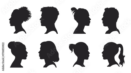 Silhouettes of eight female heads
