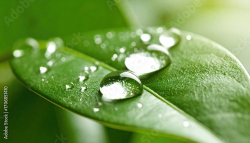 Close-Up of Dew Drops on Green Leaf Surrounded by Nature's Beauty