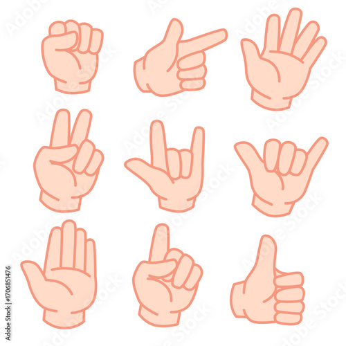 set of hand gestures in vector illustration