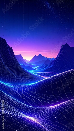 Futuristic digital landscape of mountains