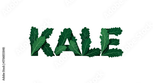 A stylized illustration of the word 'KALE' made up of green kale leaves on a clean white background, celebrating National Kale Day with fresh and healthy vibes.