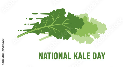 Green graphic illustration of kale leaves on a white background celebrating National Kale Day with a healthy and vibrant mood.