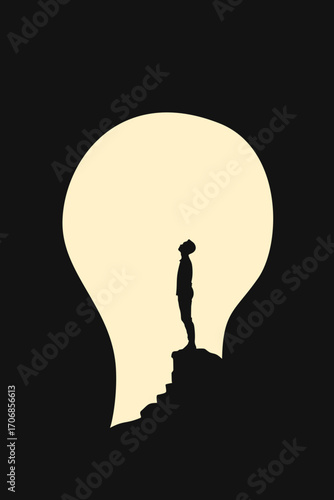 Inspiration and Ideas – Man Silhouette Inside Light Bulb Vector Illustration