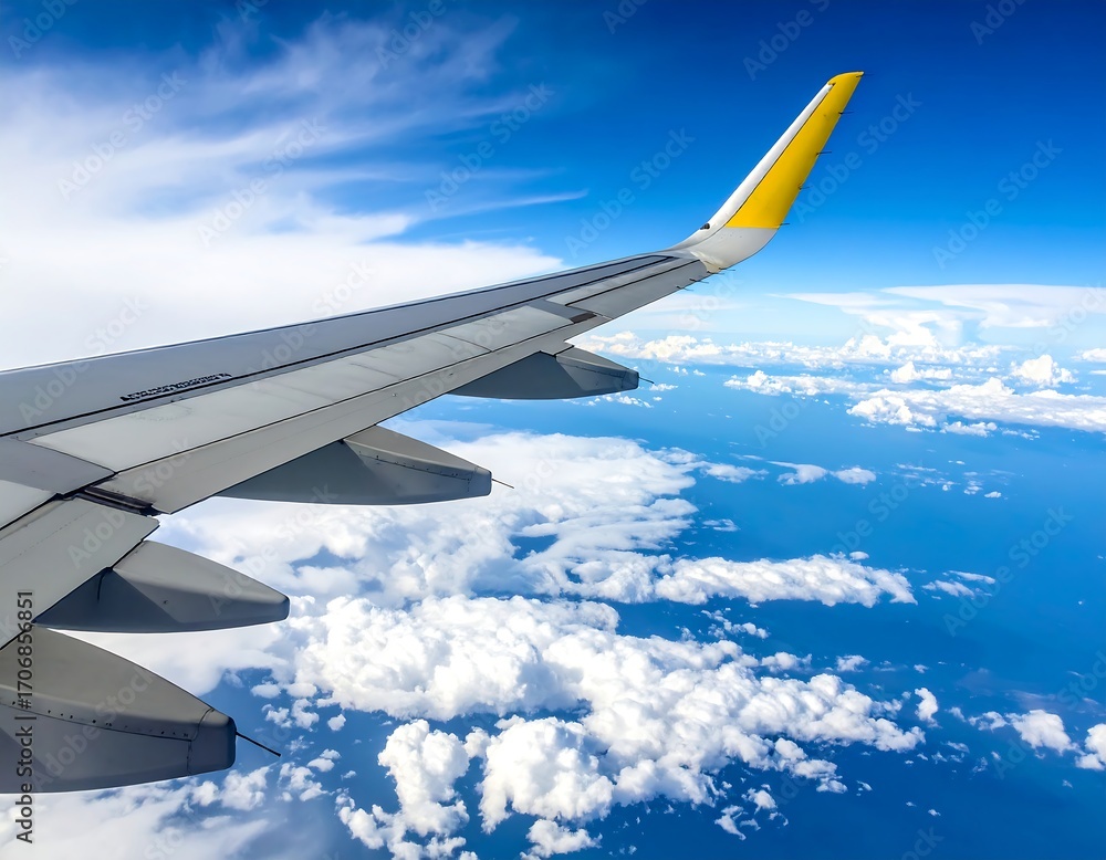 Fototapeta premium Airplane wing over clouds (1)