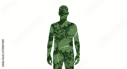 A person covered in green kale leaves, promoting National Kale Day, against a clean white background with a healthy and vibrant mood.