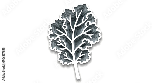 A detailed illustration of a kale leaf against a clean white background, highlighting its intricate texture and green color for National Kale Day.