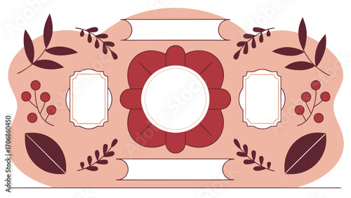 Decorative floral frame with empty spaces for text botanical berries