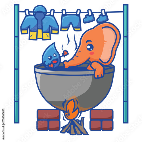 cute elephant is taking a bath