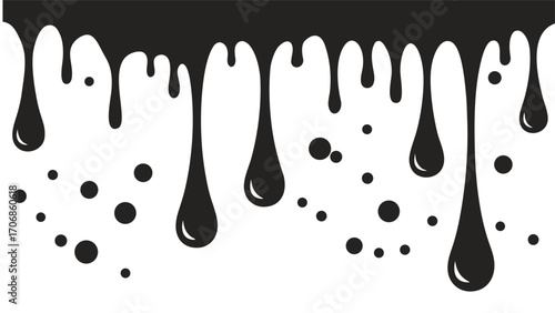 Black liquid dripping and splattering drops