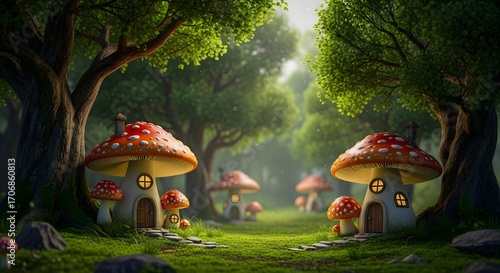 Whimsical Mushroom Illustration: Fairytale Forest Fungi