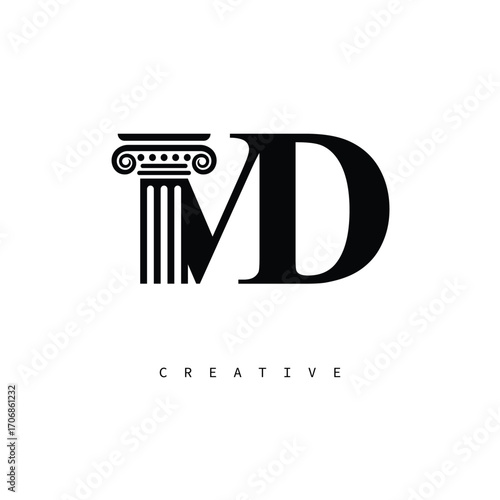 MD Law Prime Monogram Logo Design Classic Column & Legal Symbol
