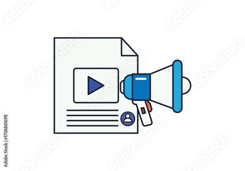 Promoting video content with a megaphone,transparent on white background