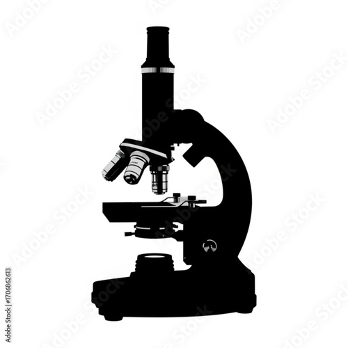 Silhouette of a microscope with multiple lenses and adjustable stage for scientific observation and research created with generative ai