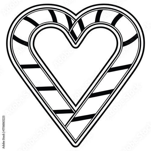 A black silhouette of a candy cane heart