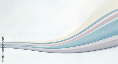 Abstract composition of wavy colored paper layers on white background