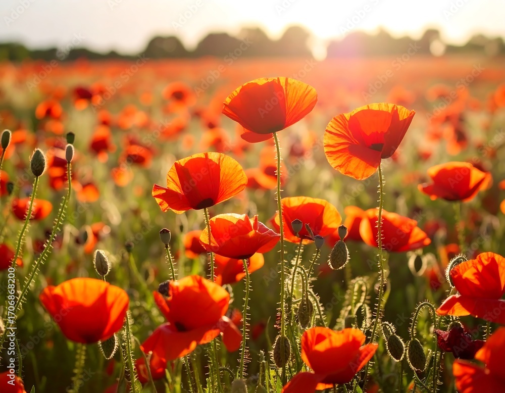 Fototapeta premium Vibrant poppy field at sunset (2)