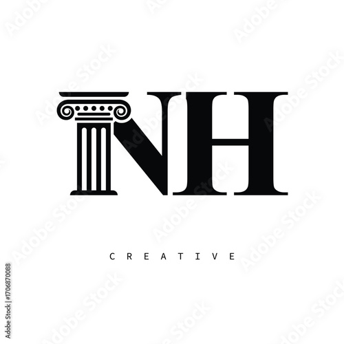 NH Law Prime Monogram Logo Design Classic Column & Legal Symbol