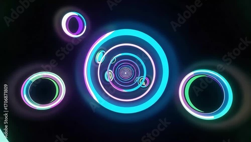 Abstract Animated Background Neon Circles and Glowing Lights