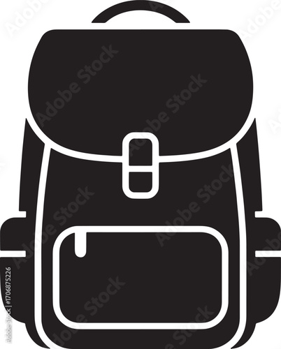 Black Backpack Icon Vector Illustration School Bag Rucksack Knapsack Baggage Isolated on Transparent Background
