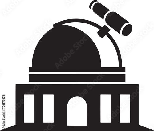 Astronomical Observatory Silhouette Icon Vector Illustration of Scientific Research Facility Building
