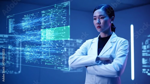 Scientist Interacting with Digital Data in Modern Laboratory Setting