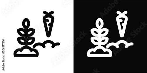 micro farming icon set in outline black and white style vector illustration
