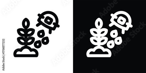 drone farming icon set in outline black and white style vector illustration