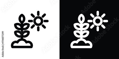 photosynthesis icon set in outline black and white style vector illustration