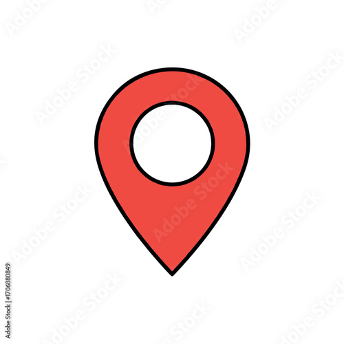 A simple illustration of a red location marker, commonly used to indicate a specific place on a map.
