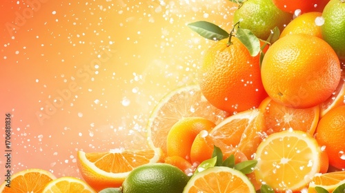 Citrus fruits display with water splash
