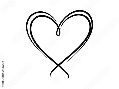 Hand drawn black heart shape on white background perfect for Valentine's Day cards wedding invitations and romantic designs