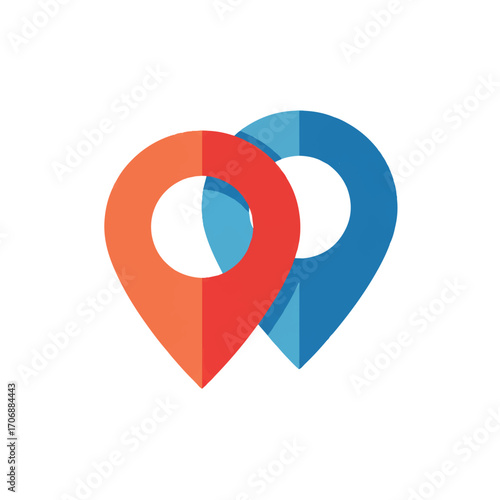 Two overlapping location markers, one red and one blue, indicating a close proximity.