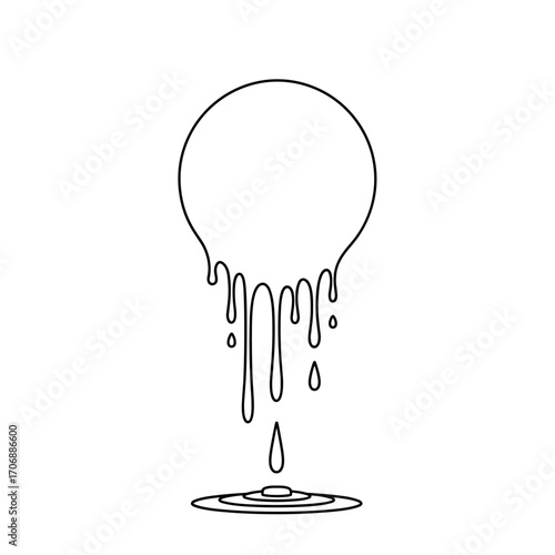 Abstract representation of a sphere with liquid dripping from its lower circumference onto a rippling surface