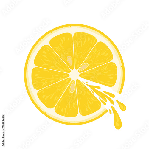 Juicy lemon slice bursting with fresh citrus flavor and tangy liquid splashing outwards