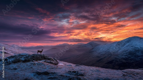A Vivid Sunset in Winter Over the Highlands of Scotland