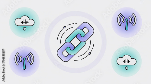 Chain link, cloud, and antenna icons modern design elements for network, connection, and communication concepts