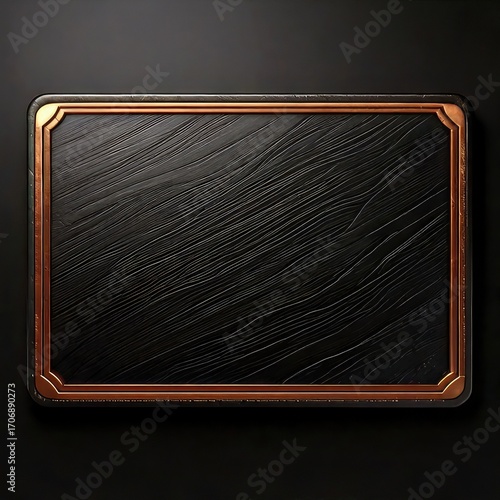 Dark wooden sign with copper frame