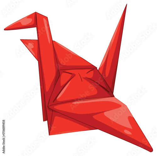 Red Origami Crane Vector Illustration on White Background