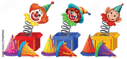Colorful Jack-in-the-Box Toys with Party Hats