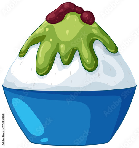 Japanese Shaved Ice Dessert with Matcha and Red Bean Topping