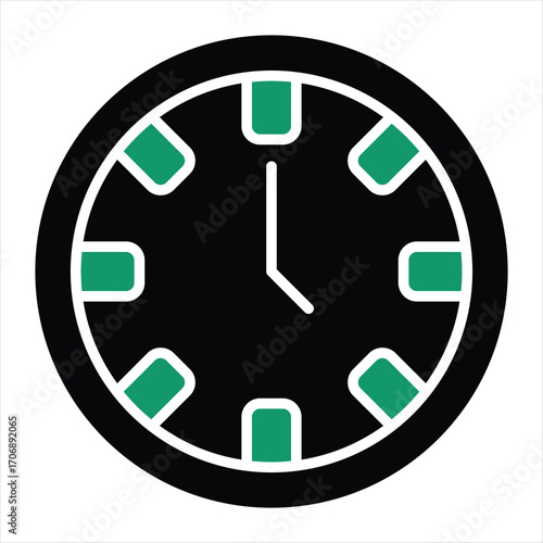 clock icon in glyph emerald green style vector illustration