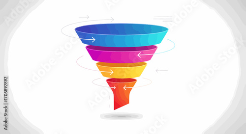 Colorful Funnel Chart Illustrating Conversion Process or Sales Strategy