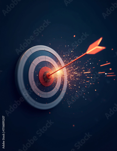 Illustration of a goal with an arrow, a star-shaped target, aiming for success, and a success concept in digital design.