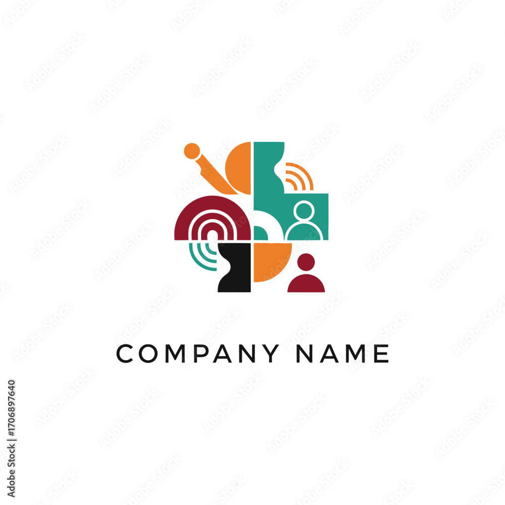 Fototapeta premium Abstract geometric logo design with communication and community elements.