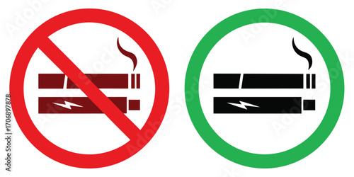 No smoking, No vaping combined sign. Smoking & vaping area or allowed symbol. High resolution vector icon 
