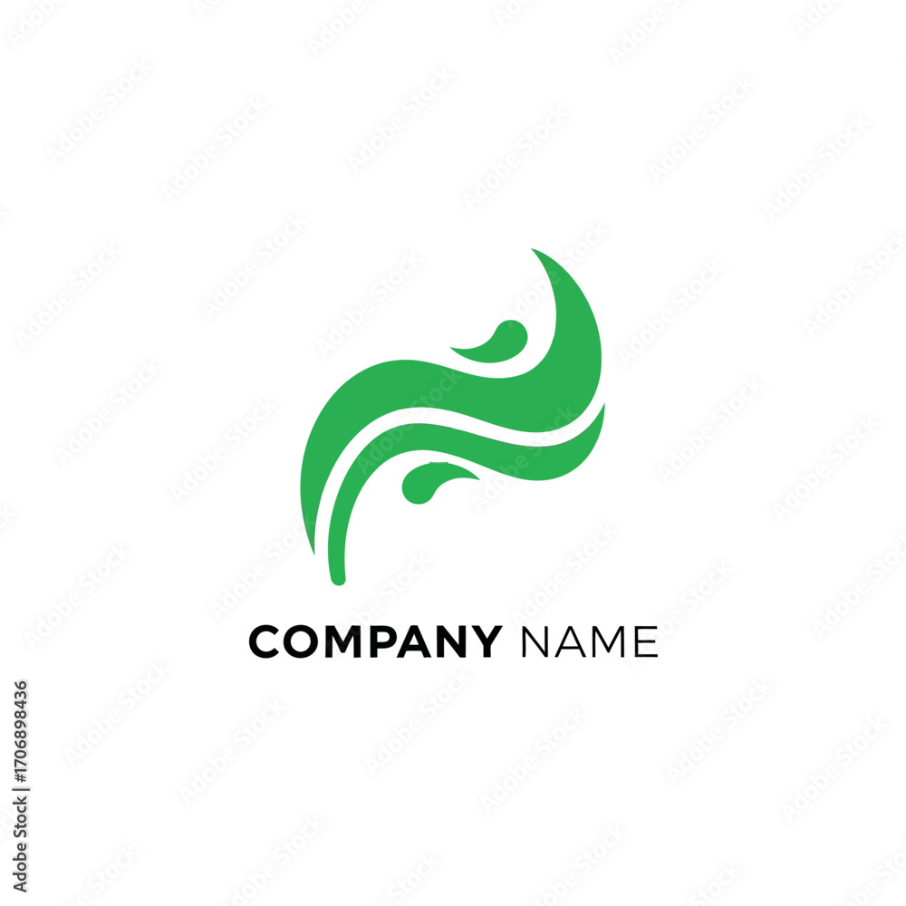 Fototapeta premium Abstract Green Wave Logo Design with Human Figure.