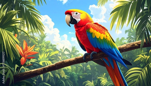 Wallpaper Mural Scarlet Macaw in Lush Tropical Paradise Torontodigital.ca