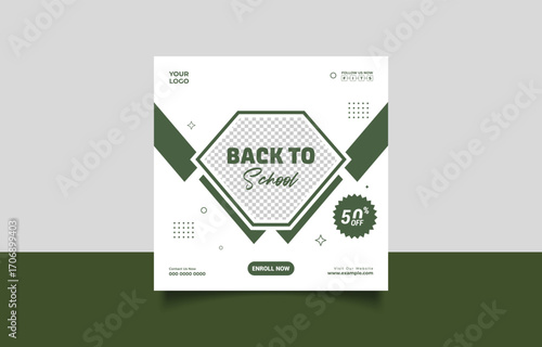 Back to School Promotion Design Template for Social Media with Discount Offer and Enrollment Call to Action perfect for education institutions