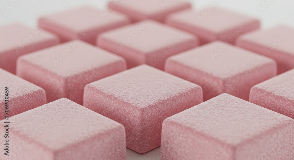 Fototapeta premium Close-up of a group of pink, square-shaped candies arranged in a grid pattern.