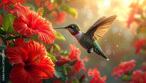 Wallpaper Mural Hummingbird and Hibiscus: A Moment of Serenity Torontodigital.ca